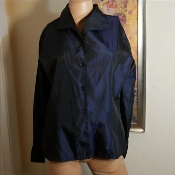 Vintage Designer Gigue Iridescent Blue Black Button Up Blouse EU42 US 12 - Picture 5 of 9